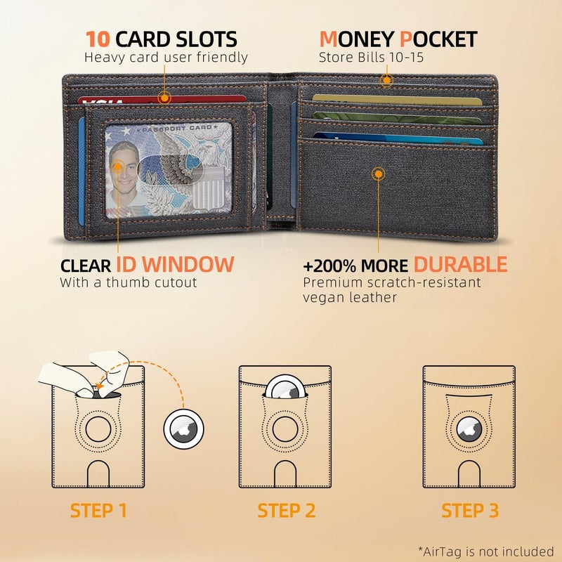 RUNBOX AirTag-Wallet-Mens-Slim-RFID Blocking Wallets Leather with Bill Compartment Air Tag Bifold Card Holder Wallet Gifts for Men Dad - Image 2